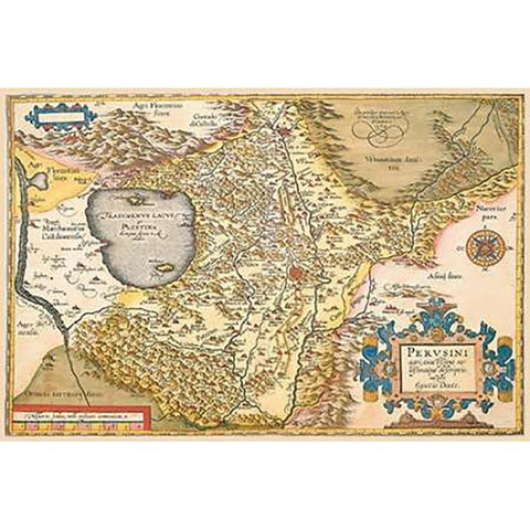 Map of Italy Near Florence Black Modern Wood Framed Art Print by Ortelius, A.