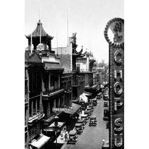 Chinatown, San Francisco, CA Black Modern Wood Framed Art Print with Double Matting by Vintage San Francisco