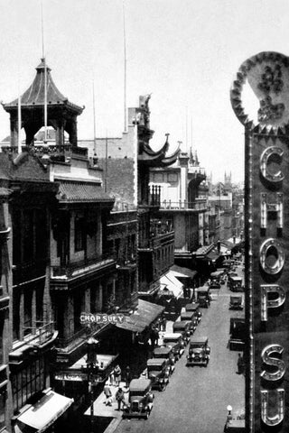 Chinatown, San Francisco, CA Black Ornate Wood Framed Art Print with Double Matting by Vintage San Francisco