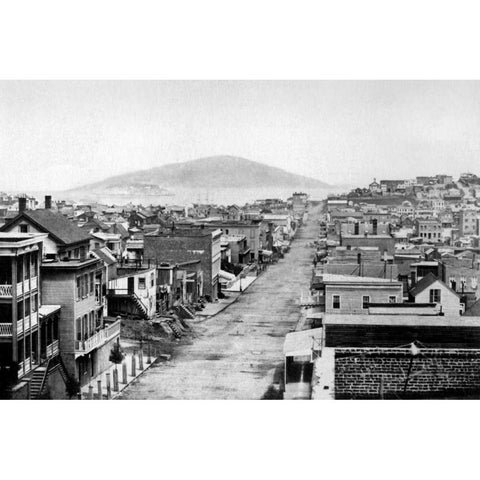 Stockton St., San Francisco, CA Black Modern Wood Framed Art Print by Vintage San Francisco