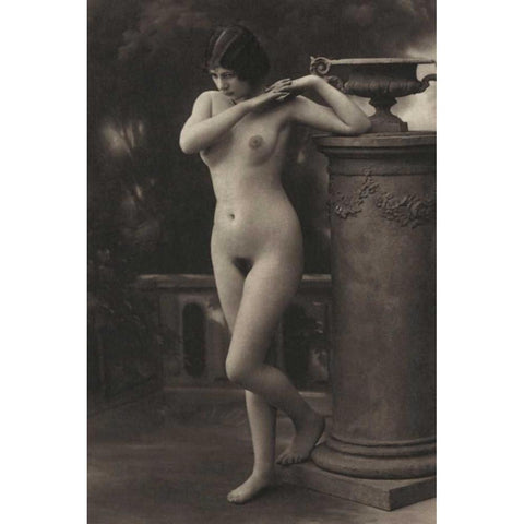 Figure, Column, Vase Black Modern Wood Framed Art Print with Double Matting by Vintage Nudes