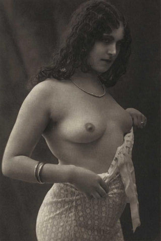 Without a Blouse White Modern Wood Framed Art Print with Double Matting by Vintage Nudes