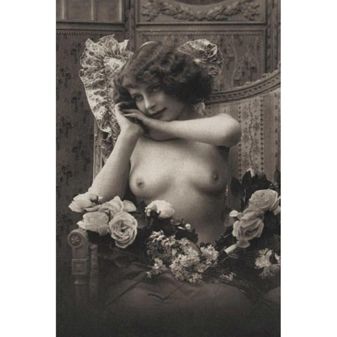 A Look of Enchantment Black Modern Wood Framed Art Print by Vintage Nudes