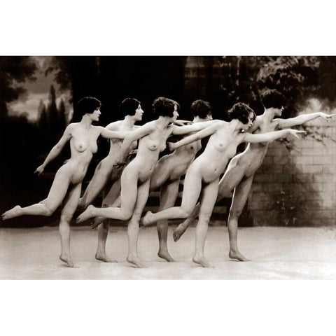 Six Nude Dancers White Modern Wood Framed Art Print by Vintage Nudes
