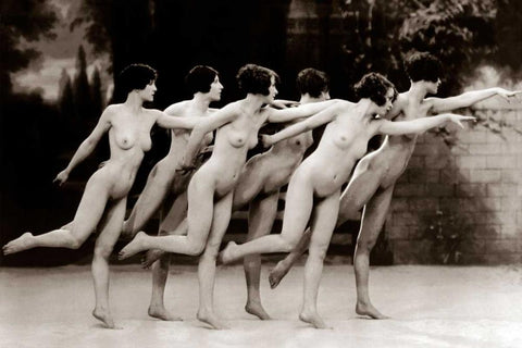 Six Nude Dancers Black Ornate Wood Framed Art Print with Double Matting by Vintage Nudes