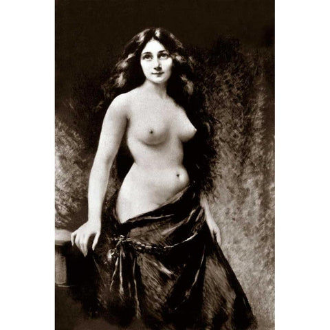 Nude in Drapery Black Modern Wood Framed Art Print by Vintage Nudes