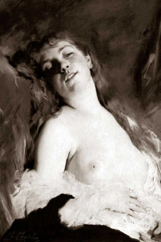An Inviting Nude Black Ornate Wood Framed Art Print with Double Matting by Vintage Nudes