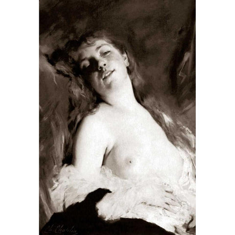 An Inviting Nude Black Modern Wood Framed Art Print with Double Matting by Vintage Nudes