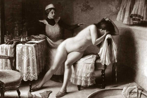 Crying Nude Black Ornate Wood Framed Art Print with Double Matting by Vintage Nudes