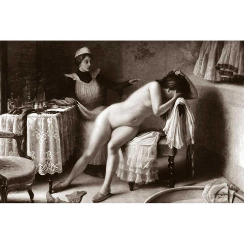 Crying Nude Black Modern Wood Framed Art Print by Vintage Nudes