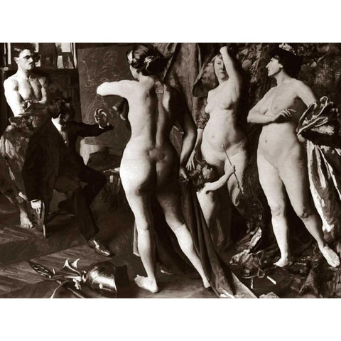 In the Painters Studio Gold Ornate Wood Framed Art Print with Double Matting by Vintage Nudes