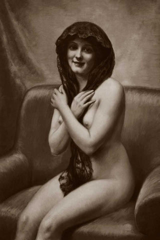 The Mantilla White Modern Wood Framed Art Print with Double Matting by Vintage Nudes