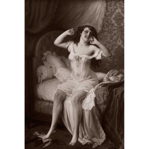 Au Lever Black Modern Wood Framed Art Print by Vintage Nudes