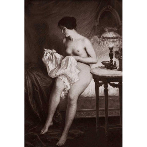 Au Coucher Black Modern Wood Framed Art Print with Double Matting by Vintage Nudes