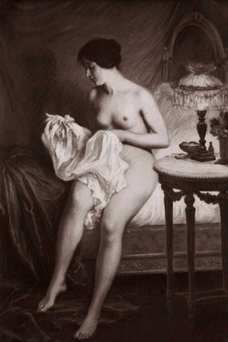 Au Coucher White Modern Wood Framed Art Print with Double Matting by Vintage Nudes