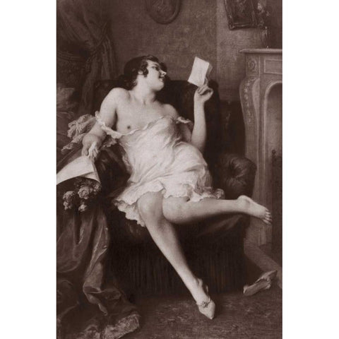 The Love Letter Black Modern Wood Framed Art Print with Double Matting by Vintage Nudes