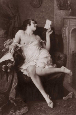 The Love Letter Black Ornate Wood Framed Art Print with Double Matting by Vintage Nudes