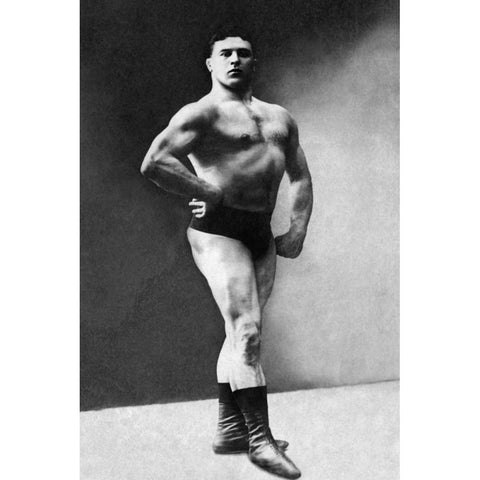 Bodybuilders Shadowed Front and Partial Right Profile Gold Ornate Wood Framed Art Print with Double Matting by Vintage Muscle Men