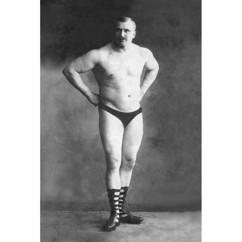 Bodybuilder with Hands on Hips White Modern Wood Framed Art Print by Vintage Muscle Men