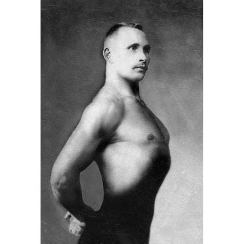 Right Profile of Bodybuilder from the Waist Up Black Modern Wood Framed Art Print with Double Matting by Vintage Muscle Men