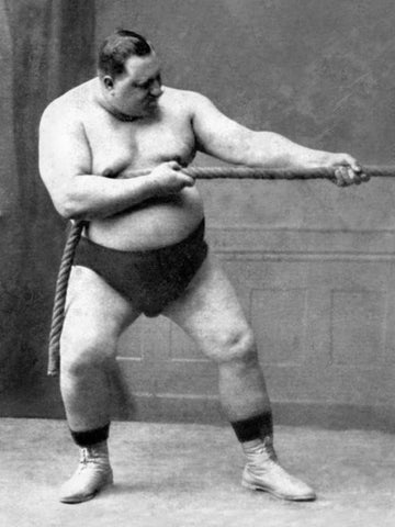 Tug of War Flex Black Ornate Wood Framed Art Print with Double Matting by Vintage Muscle Men