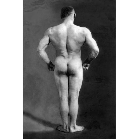 Bodybuilders Back Black Modern Wood Framed Art Print with Double Matting by Vintage Muscle Men