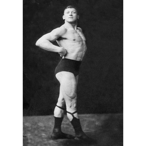 Bodybuilders Right Profile White Modern Wood Framed Art Print by Vintage Muscle Men