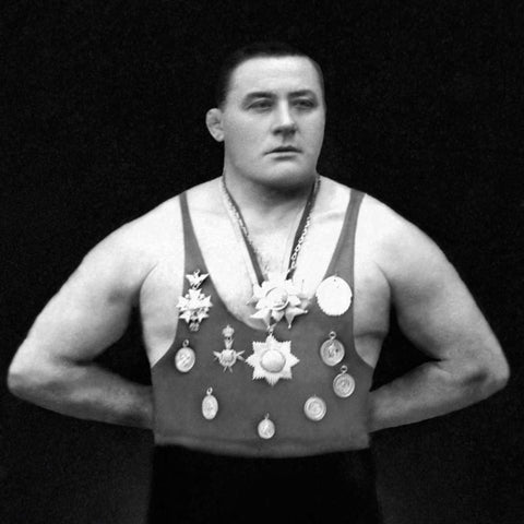 A Chestful of Awards Gold Ornate Wood Framed Art Print with Double Matting by Vintage Muscle Men