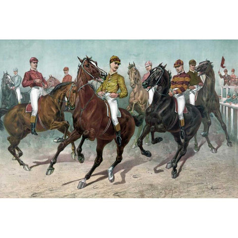 Eager for the race White Modern Wood Framed Art Print by Currier and Ives