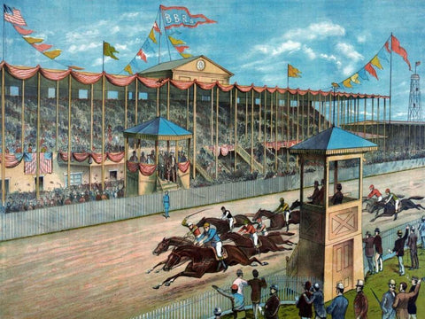 Brighton Beach Race Course Black Ornate Wood Framed Art Print with Double Matting by NY Litho