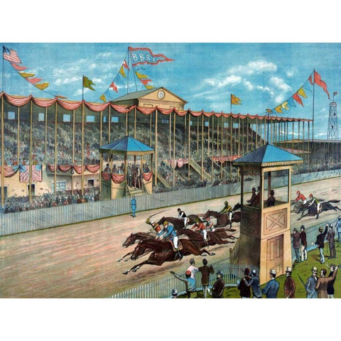 Brighton Beach Race Course Black Modern Wood Framed Art Print by NY Litho