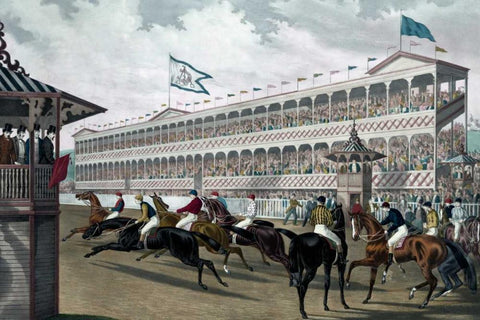 The False Start, Jerome Park, N.Y. Black Ornate Wood Framed Art Print with Double Matting by Robertson, Wm. C.