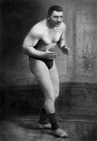 Ready to Wrestle Black Ornate Wood Framed Art Print with Double Matting by Vintage Wrestler