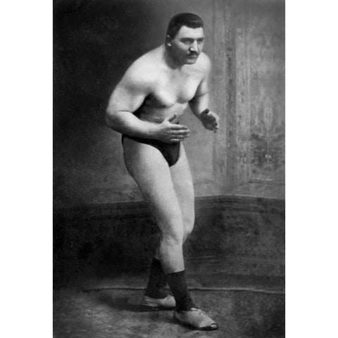 Ready to Wrestle White Modern Wood Framed Art Print by Vintage Wrestler