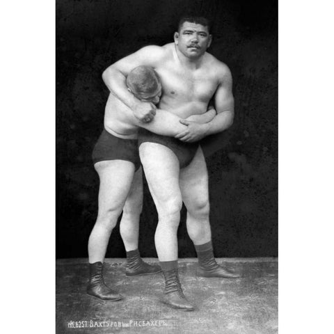 Wrestling Headlock Gold Ornate Wood Framed Art Print with Double Matting by Vintage Wrestler