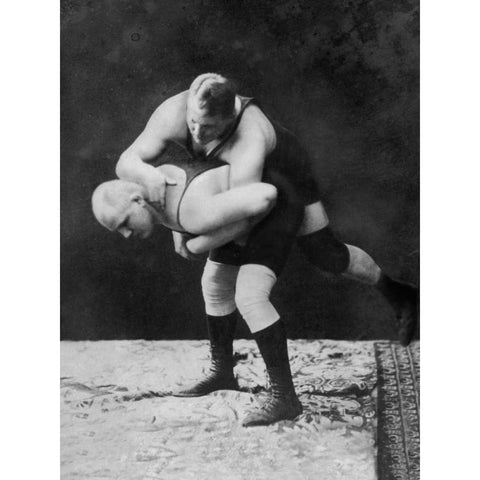 Trap and Roll Takedown White Modern Wood Framed Art Print by Vintage Wrestler