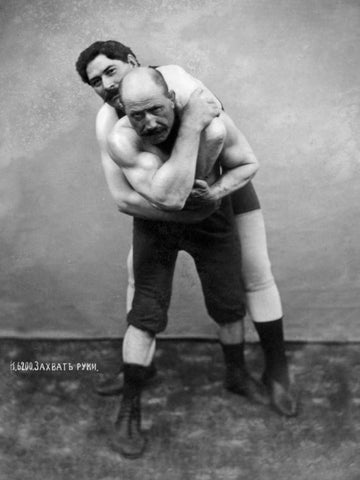 Wrestling Hold from Behind White Modern Wood Framed Art Print with Double Matting by Vintage Wrestler
