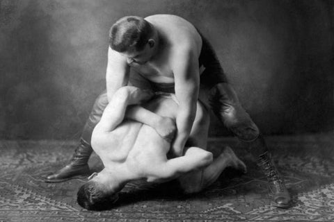 Half Nelson Black Ornate Wood Framed Art Print with Double Matting by Vintage Wrestler