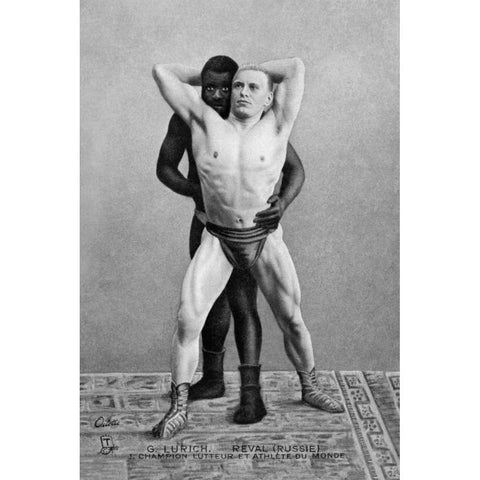 Champion Russian Wrestler Black Modern Wood Framed Art Print with Double Matting by Vintage Wrestler