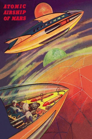 Atomic Airships of Mars White Modern Wood Framed Art Print with Double Matting by Retrosci-fi