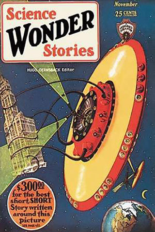 Retrosci-fi: Science Wonder Stories: Invasion of the Landmark Snatchers Black Ornate Wood Framed Art Print with Double Matting by Paul, Frank R.