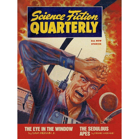 Science Fiction Quarterly: Crash Course with the Sun White Modern Wood Framed Art Print by Retrosci-fi