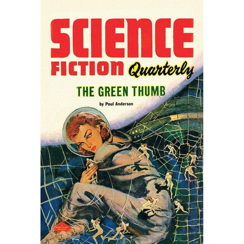 Science Fiction Quarterly: Little People of the Space Web White Modern Wood Framed Art Print by Retrosci-fi