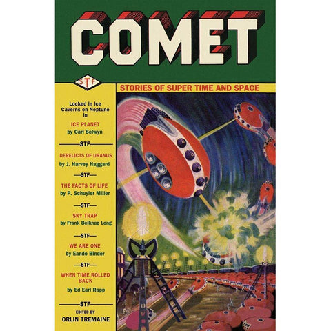 Comet: UFO Dogfight Black Modern Wood Framed Art Print with Double Matting by Retrosci-fi