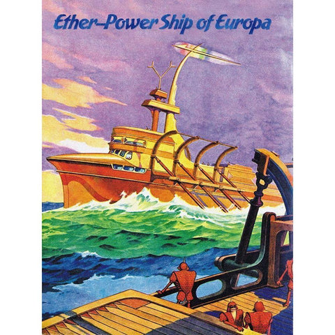 Ether-Powership of Europa Gold Ornate Wood Framed Art Print with Double Matting by Retrosci-fi