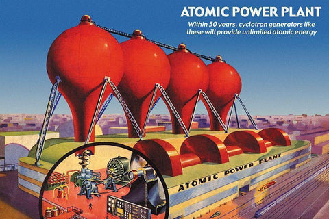 Atomic Power Plant Black Ornate Wood Framed Art Print with Double Matting by Retrosci-fi