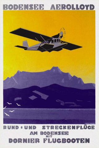 Bodensee Aerolloyd Flying Boat Tours Black Ornate Wood Framed Art Print with Double Matting by Dornier, Marcel