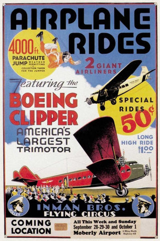 Airplane Rides: Inman Bros. Flying Circus White Modern Wood Framed Art Print with Double Matting by Unknown