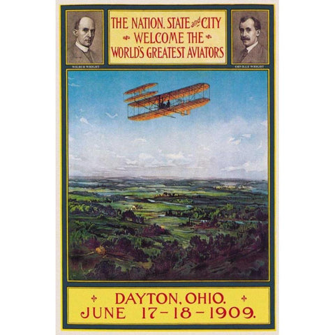 Dayton, Ohio Welcomes the Wright Brothers Gold Ornate Wood Framed Art Print with Double Matting by Walker Litho