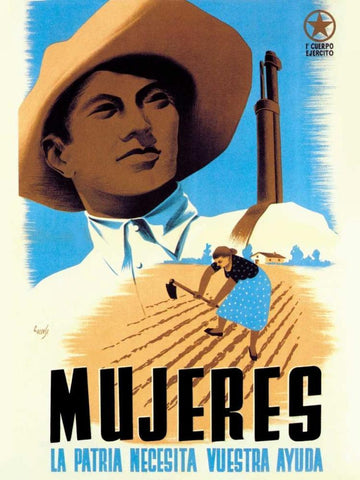 Mujeres La Patria Necesita Vuestra Ayuda White Modern Wood Framed Art Print with Double Matting by Unknown